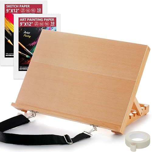 Tabletop Easel for Painting, 16.5"x12" Adjustable Portable Beechwood Drawing Board with Detachable Strap, Art Easel Includes Art Painting Papers, Sketch Papers and Masking Tape, Ideal for Diamond Art - Image 1