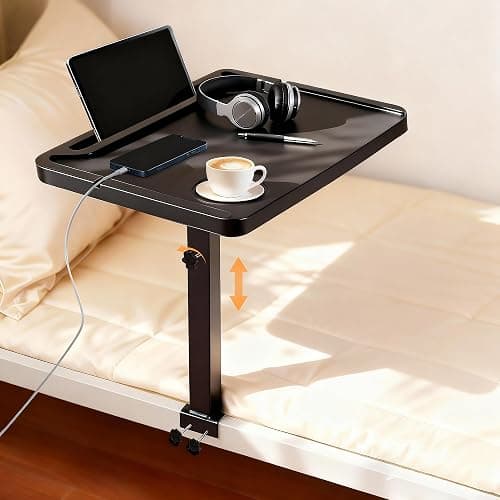 AmaCielo Adjustable Bedside Shelf for Bed, College Dorm Room Essentials, Bamboo Bed Side Tray Table with Sturdy Metal Pole, Clip On Nightstand Organizer for College, Apartment, Bunk Beds - Image 1