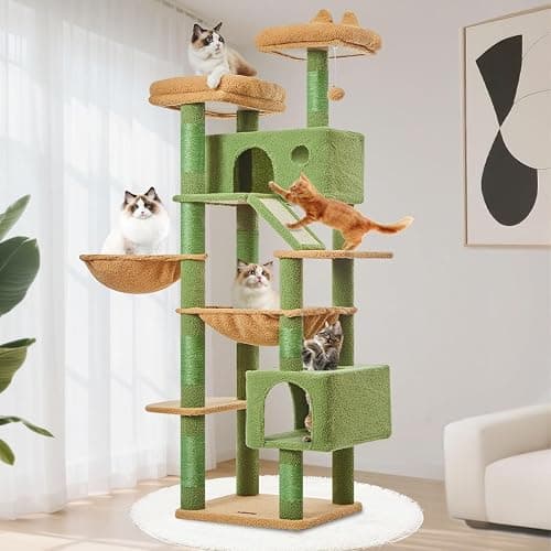 Taoqimiao Cactus Cat Tree, 71-Inch Cat Tower for Indoor Cats Large Adult, Multi-Level Large Cat Condo, 8 Sisal Scratching Posts, Metal Frame Cozy Hammock, Scratch Board, 2 Top Perches, MSC026L - Image 1