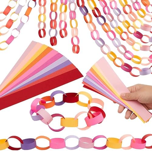 Lincia 600 Sheet Paper Chain Garland Strips 1x8 Inch with Double Sided Tape, DIY Construction Paper Chains for Birthday Wedding Holiday Party Decorations, Crafts Supplies (Valentine) - Image 1