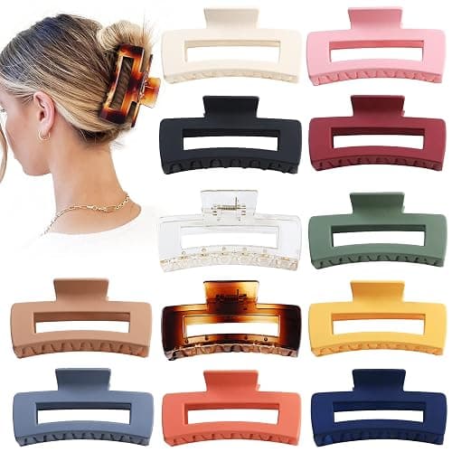 Sisiaipu 4.1 Inch Large Hair Accessories - 12 Pcs Big Square Jaw Clips for Thick Hair, Jumbo Bulk Clips for Women and Girls - Image 1