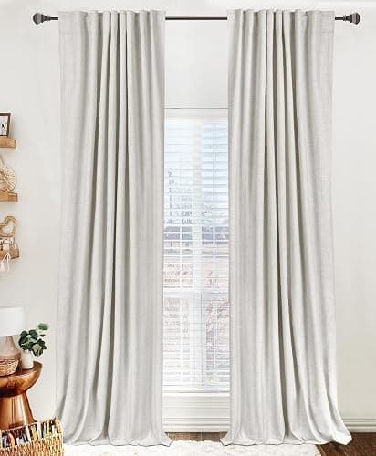 100% Blackout Shield Linen Blackout Curtains for Bedroom 120 Inches Long, Back Tab/Rod Pocket Living Room Drapes, Thermal Insulated Blackout Curtains 2 Panels Set, 50" W x 120" L, Beige - Image 1