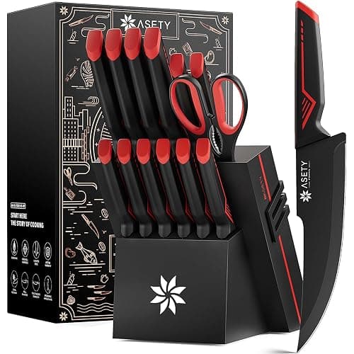 Knife Set - 15 PCS Kitchen Knife Set with Built-in Knife Sharpener Block - Stainless Steel Knife Block Set - Dishwasher Safe, Elegant Box for Men Women, Fathers day, Red - Image 1
