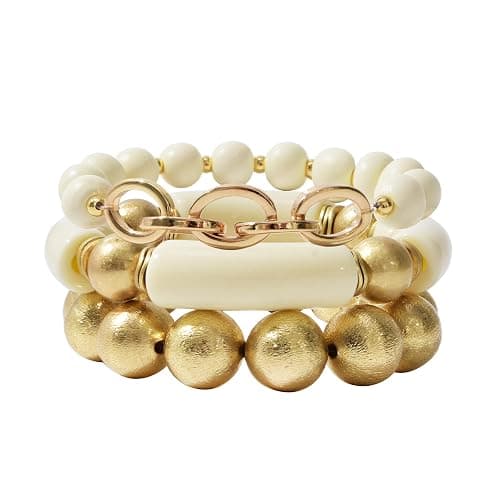 LALAPPLE Gold Plated Beaded Acrylic Bamboo Tube Bangle Bracelets for Women, Colorful Chunky Curved Tube With Gold Plated Pieces Beads Stretch Bracelet Friendship Summer Beach Jewelry - Image 1
