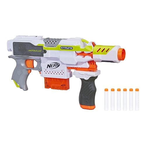 Nerf Modulus Stryfe Motorized Blaster - Fires 6 Darts in a Row - Includes Drop Grip, Barrel Extension, 6-Dart Clip, 6 Nerf Elite Darts (Amazon Exclusive) - Image 1
