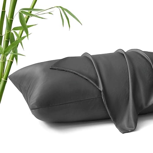 MR&HM Queen Pillow Cases Set of 2, Cooling Pillow Case for Hot Sleepers 20"x30", Rayon Derived from Bamboo & Polyester Blend, Breathable & Moisture Wicking, Soft Envelope Pillowcases (Dark Grey) - Image 1