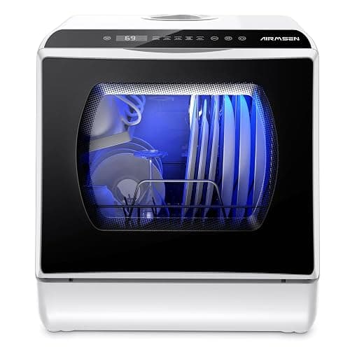 AIRMSEN Portable Countertop Dishwashers, 5 Washing Programs Mini Dishwashers with 5 L Built-in Water Tank and Double-layered Glass Door, No Hookup Needed for Home, Apartments & RVs - Image 1