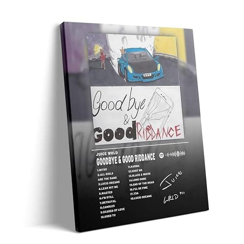 B.B.F MAKE Juice Canvas Wall Art WRLD Goodbye & Good Riddance Bold Rap Album Cover Poster, Vibrant Modern Music Aesthetic Prints for Bedroom Game Room Living Room Bar Studio Decor, Framed 8x10inch - Image 1