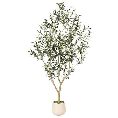 FEELEAD Faux Olive Tree 5ft – Realistic Olive Trees Artificial Indoor with Planter Decor, 5 Feet Tall Fake Tree with Natural Trunk & Lush Leaves, Perfect Faux Tree for Home Office Living Room - Image 1