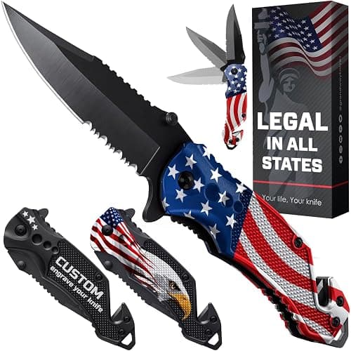 GOOD WORKER Legal Pocket Knife with 2.95” Serrated Blade, Glass Breaker, Seat Belt Cutter - EDC Sharp Folding Knives with Portable Clip - Small Tool for Tactical Camping Survival Hiking - Gifts for Men, Women - Image 1
