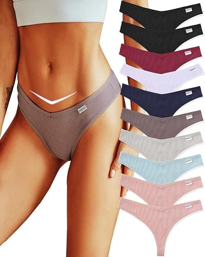 FINETOO 10 Pack Thongs for Women Cotton Underwear Breathable Stretch Low Rise Hipster Panties Sexy S-XL - Image 1