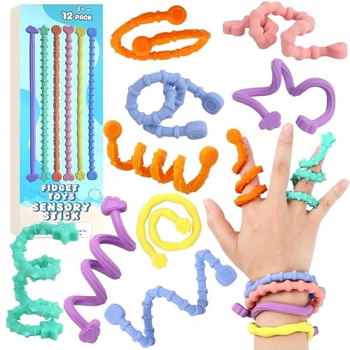 12 Piece Fidget Toys Silikon Sensorik Stick, Sensory Spielzeug für ADHS, Silikon Sensorische Spielzeug für Autismus Kinder, Sensorisches Reise Kinderspielzeug zur Kinder ab 3 Jahr & Erwachsene - Image 1