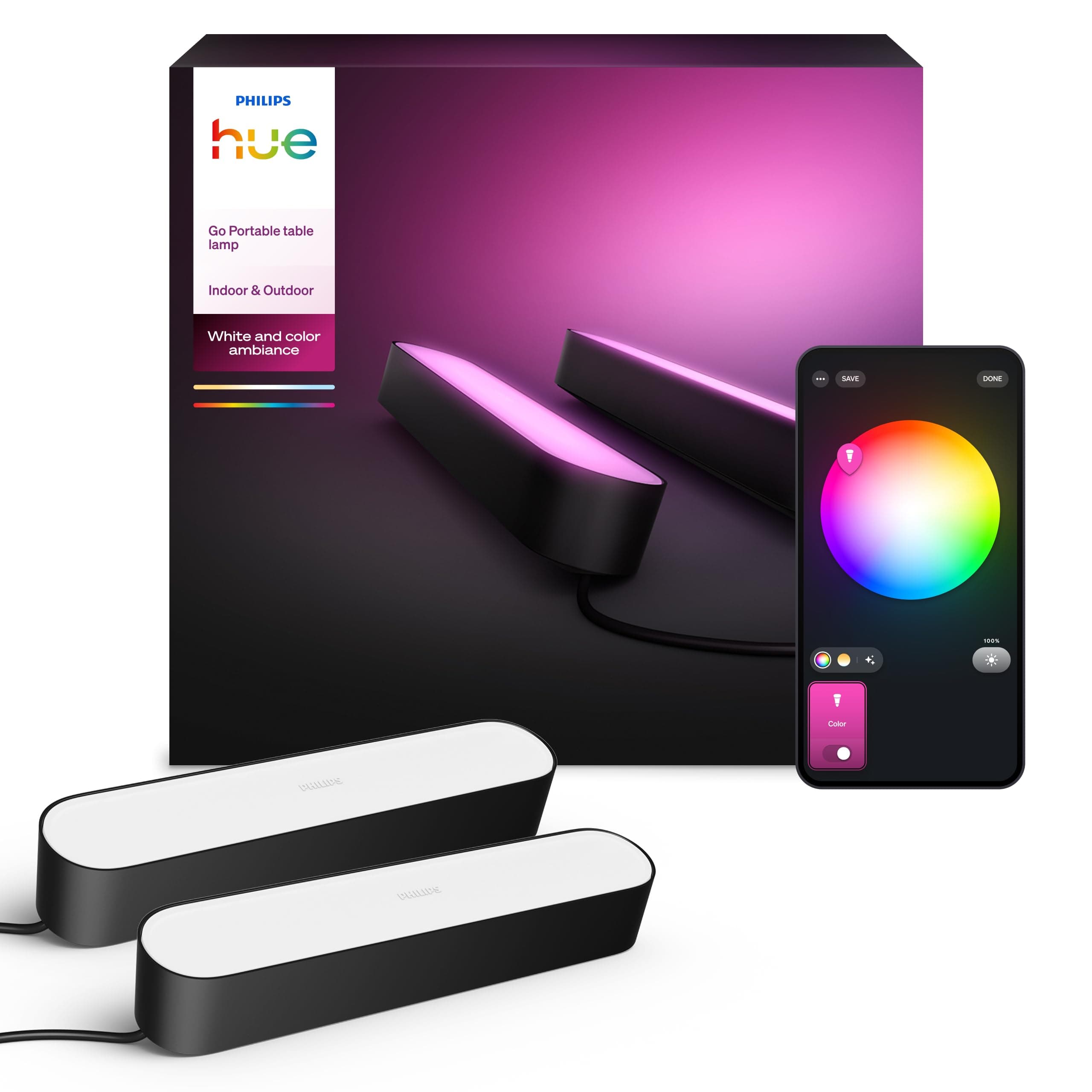 Philips Hue Play Tafellamp 2-Pack Basis Set - Wit en Gekleurd Licht - Dimbare Sfeerlamp - Verbind met Bridge - Slimme Lamp Werkt met Alexa en Google Home - Zwart - Image 1