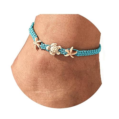 Yokawe Boho Turtle Anklets Bracelets Blue Starfish Summer Beach Waterproof Barefoot Sandals Jewelry for Women - Image 1