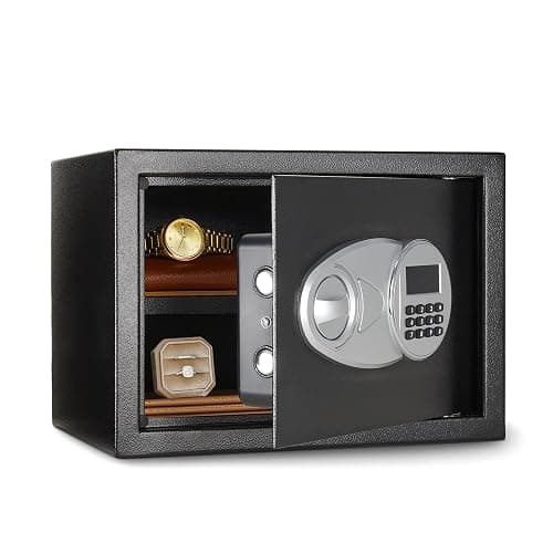 Amazon Basics Steel Security Safe and Lock Box with Electronic Keypad, Secure Documents Storage, Black, 0.5 Cubic Feet, 13.8"W x 9.8"D x 9.8"H, Removable Shelf - Image 1