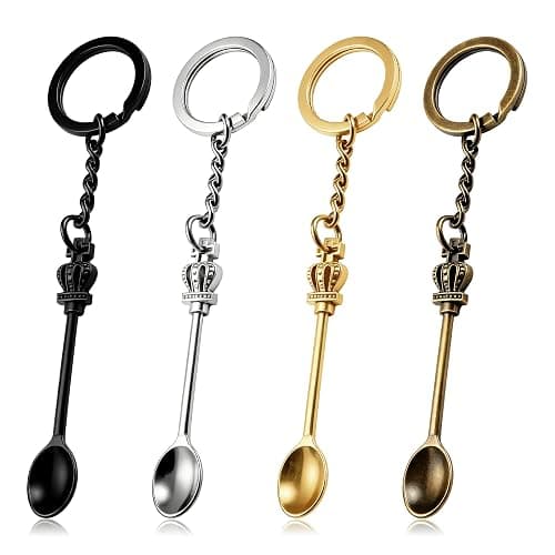 Demearly 8 Pack Metal Small Keychain Spoon with Split Key Ring, Mini Powder Spoons for Home, Kitchen, Medicine, Pill Bottle Craft (Crown, Multicolor) - Image 1