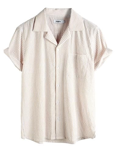VATPAVE Mens Striped Summer Shirt Casual Button Down Short Sleeve Beach Shirts Cotton Linen Shirts for Men - Image 1