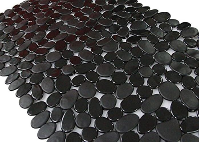 SONGZIMING Non-Slip Pebble Bathtub Mat Black 16 W x 35 L Inches (for Smooth/Non-Textured Tubs Only) Safe Shower Mat with Drain Holes, Suction Cups for Bathroom - Image 1