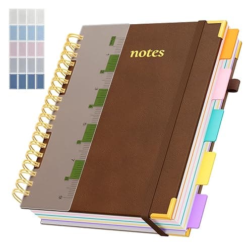 XYark Line Hardcover Spiral Notebook with Removable Dividers Tabs & Ruler, 5 Subject Notebook College Ruled, 300 Page, Large 8"x10" B5 Notebooks for Work School, Lined Journal for Women & Men, Brown - Image 1