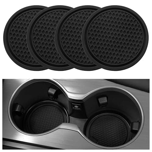 SINGARO Car Cup Coaster, 4PCS Universal Non-Slip Cup Holders Embedded in Ornaments Coaster, Car Interior Accessories, Black - Image 1