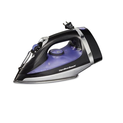 Hamilton Beach Steam Iron for Clothes & Garment Steamer with Smooth Press Stainless Steel Soleplate, 1200 Watts, 8’ Retractable Cord, Black (14214) - Image 1