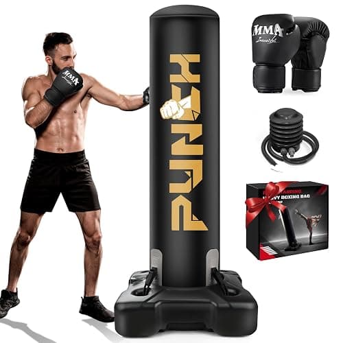 Heavy Boxing Bag with Stand for Adult Teens, Freestanding Inflatable Punching Bag with Gloves, Men Women Stand Kickboxing Boxing Set for Martial Arts MMA Home Gym Exercise Training Equipment - Image 1