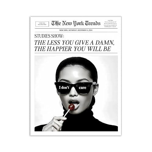 Jatinoo Aesthetic Posters for Bedroom Decor - 11.5x15 Inch Framed Canvas Wall Art with 'The Less You Give a Damn' Quote | Black and White Print for Mental Wellness, Trendy Room Aesthetic and Modern Home - Image 1