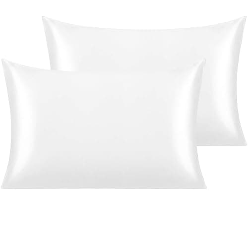 NTBAY Silk Satin Pillowcases - Satin Pillowcase for Hair and Skin, Pillow Cases 2 Pack with Envelope Closure, 50x75 cm, White - Image 1