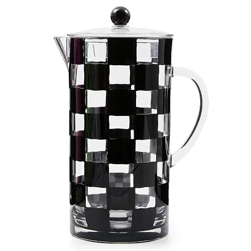 MACKENZIE-CHILDS Acrylic Pitcher with Spout for Water, Lemonade, and Farmhouse Home Decor, 2.5 Quarts, Black Check - Image 1