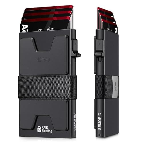 SEMORID Slim Aluminum Card Holder Wallet for Men, Durable Expandable Backplate, RFID Blocking Minimalist Metal Pop Up Wallet, Holds 12+ Cards Plus Cash (Black) - Image 1