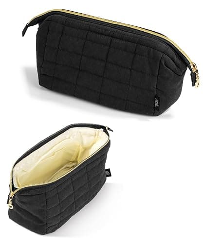 Ms. pen- Aesthetic Quilted Makeup Bag for Women, Black, Puffy Padded Cute Makeup Bag Cute, Cosmetic Pouch, Quilted Pouch - Image 1