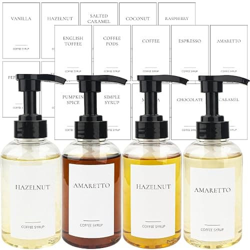 Ezebesta 4 Pieces Coffee Syrup Dispenser Bottle 300ml PET Black Pump Bottles with Labels for Coffee Bar Organization - Image 1