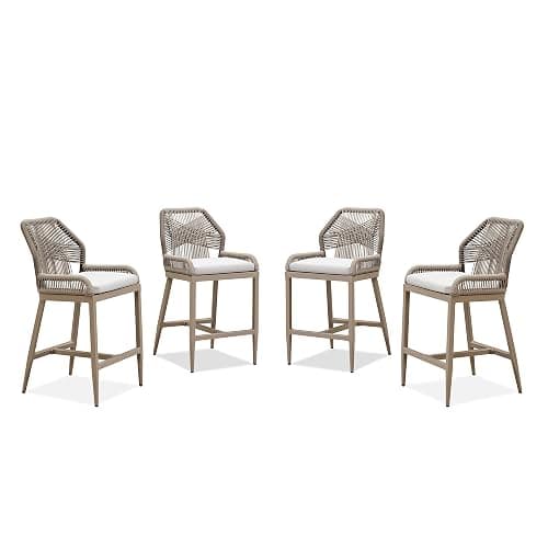 PURPLE LEAF Patio Counter Height Bar Stools 24" H Set of 4 Modern Rattan Bar Chairs Aluminum Stool Outdoor Wicker Barstools with Back and White Cushion for Garden Kitchen Island, Khaki - 4PC Counter Stools - Khaki - Image 1