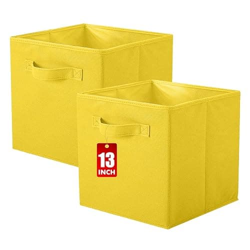 ShellKingdom Foldable Fabric Storage Cubes And Cloth Organizer Drawer For Closet And Toys, 13 X 13 X 13 INCH, 2 Pack (Yellow) - Image 1