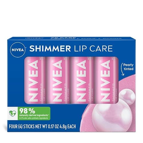 NIVEA Shimmer Lip Care, Shimmery Lip Balm Pack with Shea Butter, Nourishing Oils and Vitamin C & E, 3-in-1 Moisture, Repair and Shimmer, 0.17 Oz Stick, Pack of 4 - Pink - 0.17 Ounce (Pack of 4) - Image 1