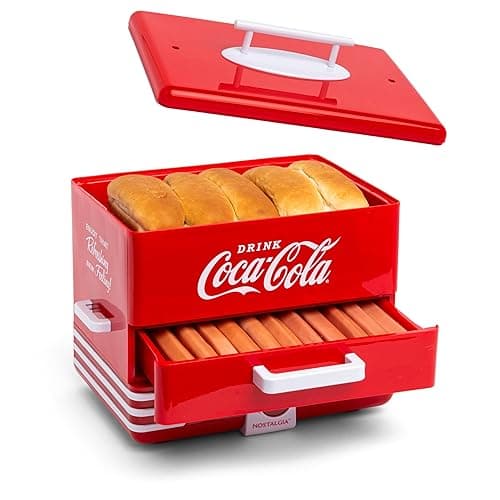 Nostalgia Extra Large Diner-Style Coca-Cola Hot Dog Steamer and Bun Warmer, 24 Hot Dog and 12 Bun Capacity, Steam Bratwursts, Sausages, Vegetables, Fish, Dumplings, Red - Coke Steamer - Image 1