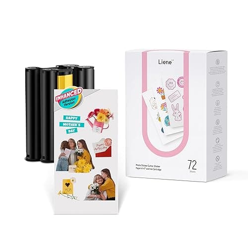 Liene Sticker Paper & Cartridge (Enhanced Adhesion Version) - Includes 2 Ink Cartridge Refills & 72 Sheets of 4x7" Printable Sticker Paper, Dye Sublimation, Compatible Only with Liene PixCut S1 - Image 1