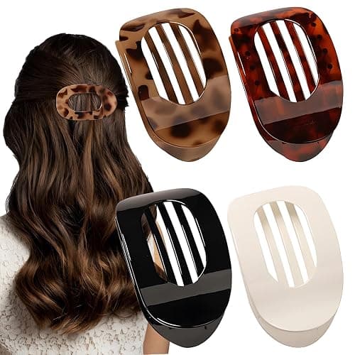 OWill 4 Stück Leopard Haarklammern für Damen,Flache Haarspangen,Haarspangen Damen Dünnes Haar,Haarklammer Gebogenes Design,Flat Claw Clip für Dünnes Haar und Dickes Haar - Image 1