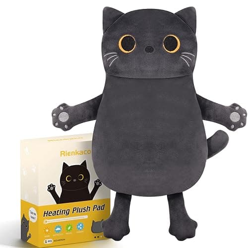 Microwave Heating Pad for Cramps Pain Relief, 16 * 12'' Moist Microwavable Period Menstrual Heating Pads for Cramps, Back, Neck Shoulder and Knee, Cute Stuffed Animal Heating Pad - Grey Cat - Image 1
