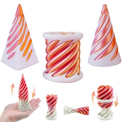 3 Packs Spiral Cone Fidget Toy,Impossible Cone Impossible Pyramid Passthrough Toy,3D Printed Spiral Cone Fidget Toy,Mini Vortex Thread Illusion Desktop Deco Souvenir Gift for Anxiety Relaxing - Image 1