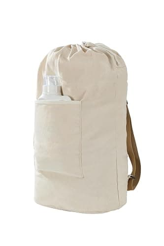 Canvas Laundry bag, Washable Laundry backpack, Adjustable Straps, Large Front Pocket, Drawstring Closure (BEIGE, X-Large) - Image 1