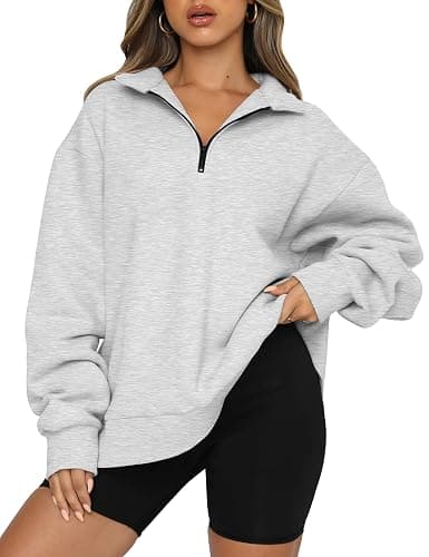 Trendy Queen Women's Oversized Half Zip Fleece Sweatshirts-Cozy Pullover, Drop Shoulder for Fall Winter - Image 1