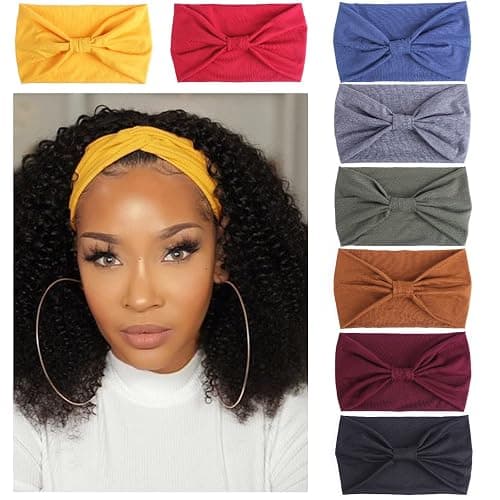Kachanaa 8 Pack Wide Non-Slip Boho Women's Headband - Elastic Large African Turban Headwrap Ideal for Yoga,Workouts,Running - Non-Slip Design for Women - Image 1