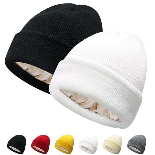 PFFY Satin Lined Beanie for Women Silk Lining Soft Winter Hats Reduce Frizz Knit Beanies Warm Skull Cap - Image 1