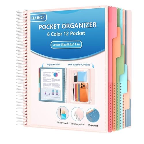12 Pocket Plastic folders with Pockets, 6 Colors, Folders Dividers, White | Multi Pocket Folder, Binder Dividers, Multi-Subject Project Organizer, for Office, School Supplies, Letter Size - Image 1