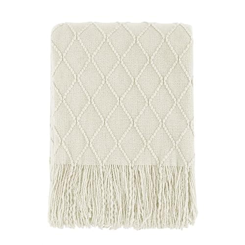BOURINA Beige Throw Blanket 50x60 Inches Throw Textured Solid Soft Sofa Couch Decorative Knit Blanket - Image 1