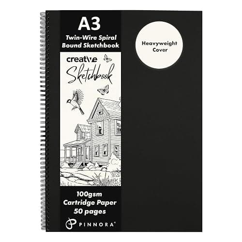 PINNORA Creative A3 Sketchbook (100GSM) - Black Hardcover Sketch Book with Thick Cartridge Paper | Twin-Wire Spiral Bound Sketch Pad, A3 Drawing Pad for Sketching - Art Book for All Ages (50 Pages) - Image 1