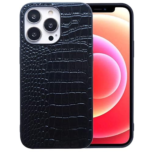 DMaos Étui compatible avec iPhone 13 pour femme, étui en cuir synthétique verni crocodile, mode classique pour iPhone 13 6,1" - Noir - Image 1