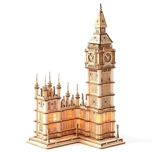 ROBOTIME 3D Puzzle for Adults Wooden Craft Kits for Teens DIY Construction Model Kit with LED Light to Build Educational Big Ben Set Toys Birthday Gifts - Image 1
