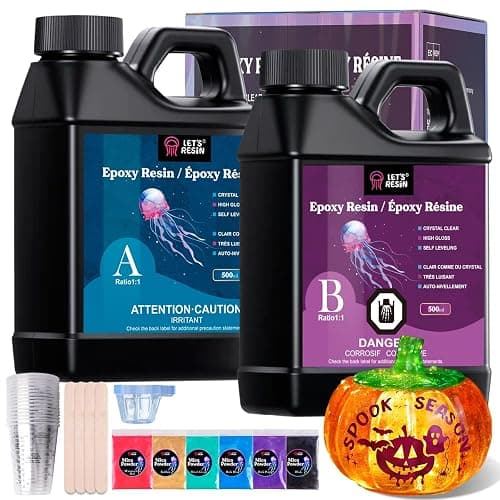 LET'S RESIN Casting Epoxy Resin Kit, 1L(34oz) Crystal Clear & Bubble Free Epoxy Resin and Hardener, High Gloss Resin Kit for DIY Art, Mould Casting, Wood, Jewellery Making, Coasters, Table Top - Image 1